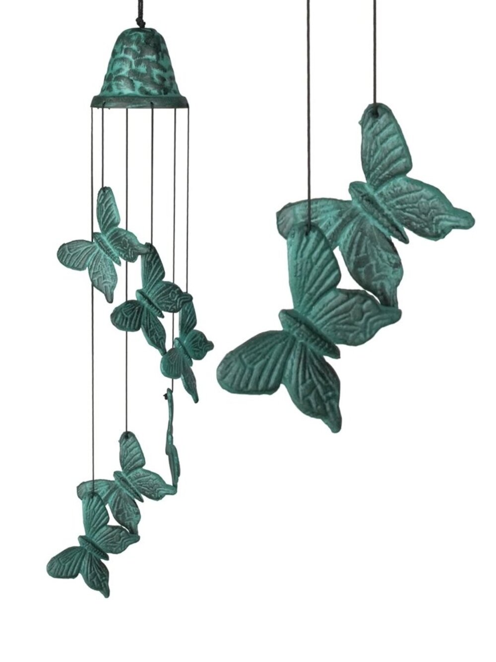 NEW Woodstock Habitat Verdigris-finish Cast Metal Butterfly Wind Bell Chimes